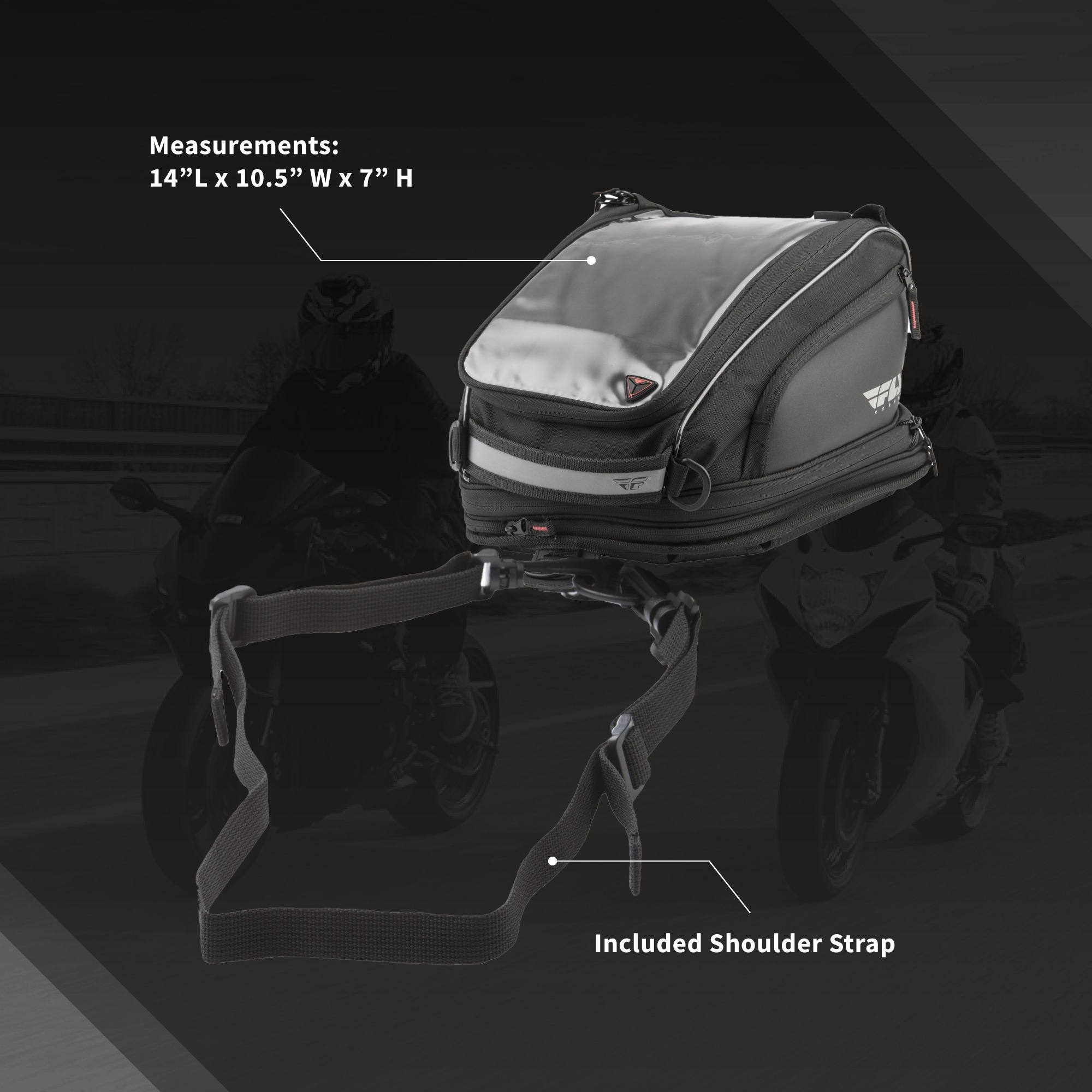 Fly Racing Medium Tank Bag 11-20L Street Motorcycle Luggage Black - Image 3