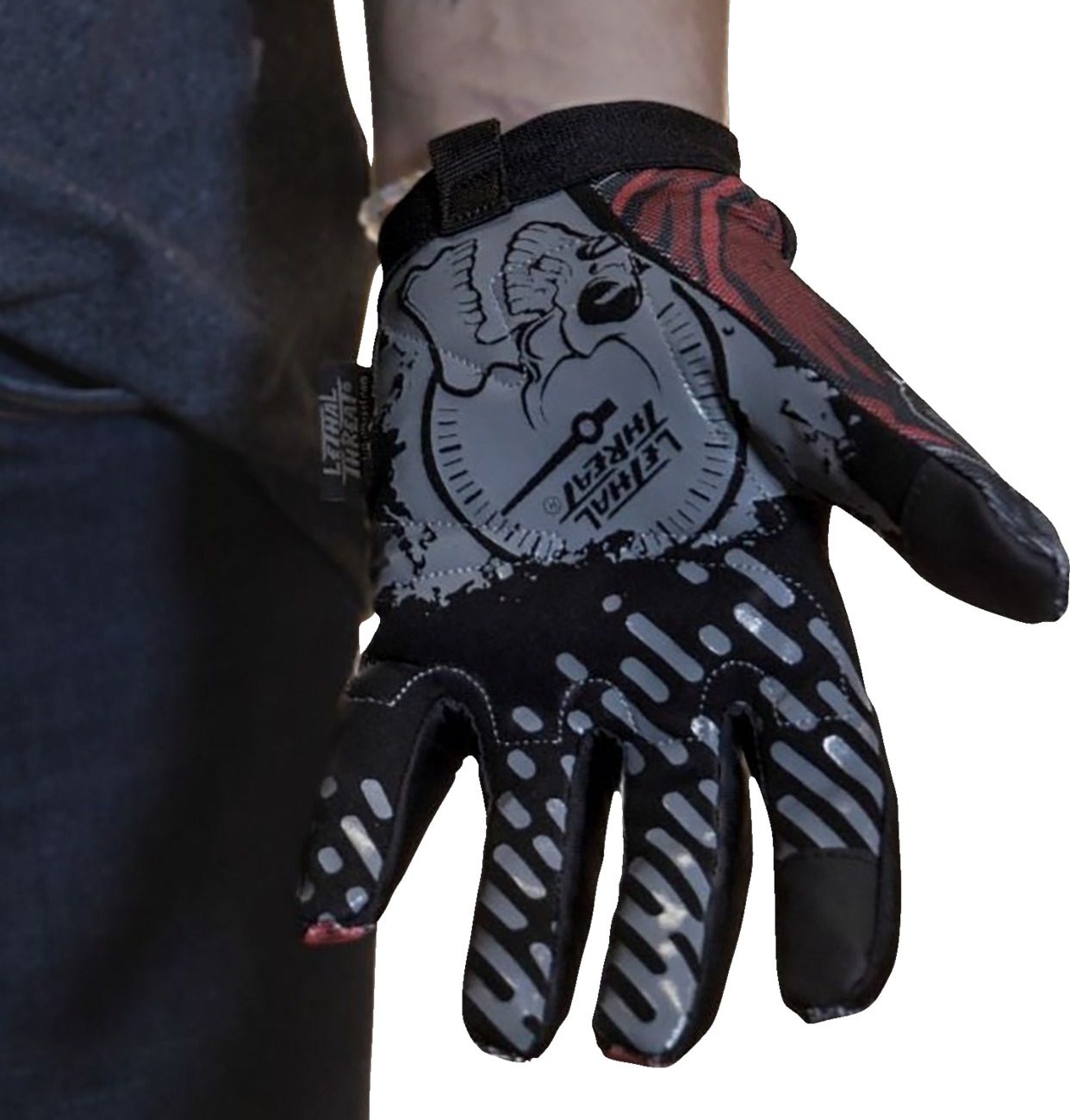 Lethal Threat Good N Evil Skulls Gloves Men's Large Black/Red - Image 3