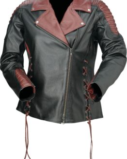 Z1R Womens Combiner Leather Jacket Black/Red Large