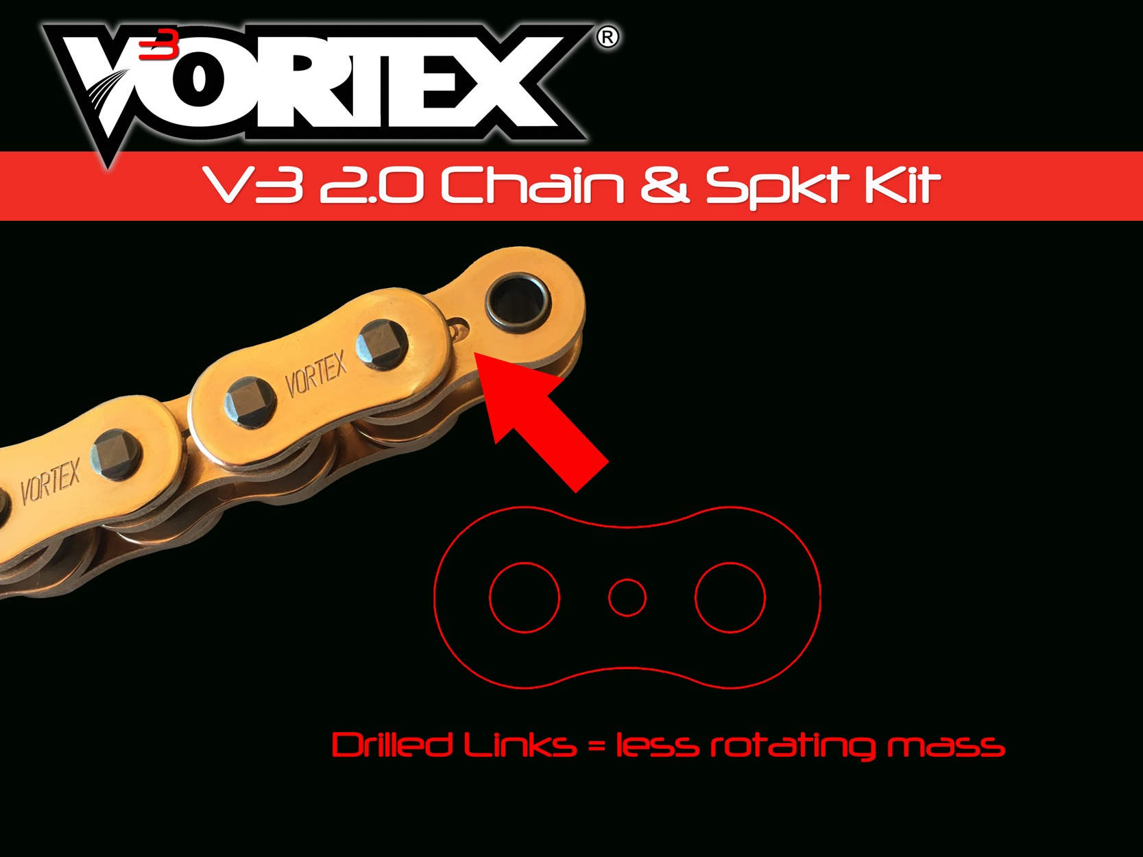 V3 Chain & Sprocket Kit Gold SX Chain 520 15/46 Black Steel - Image 3