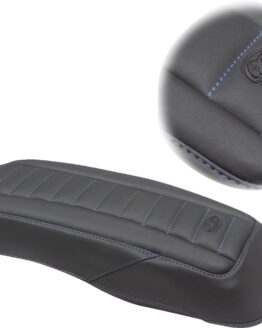 Mustang Saddlebag Lid Covers Black/Blue Stitch Harley Touring 14-23 Pair