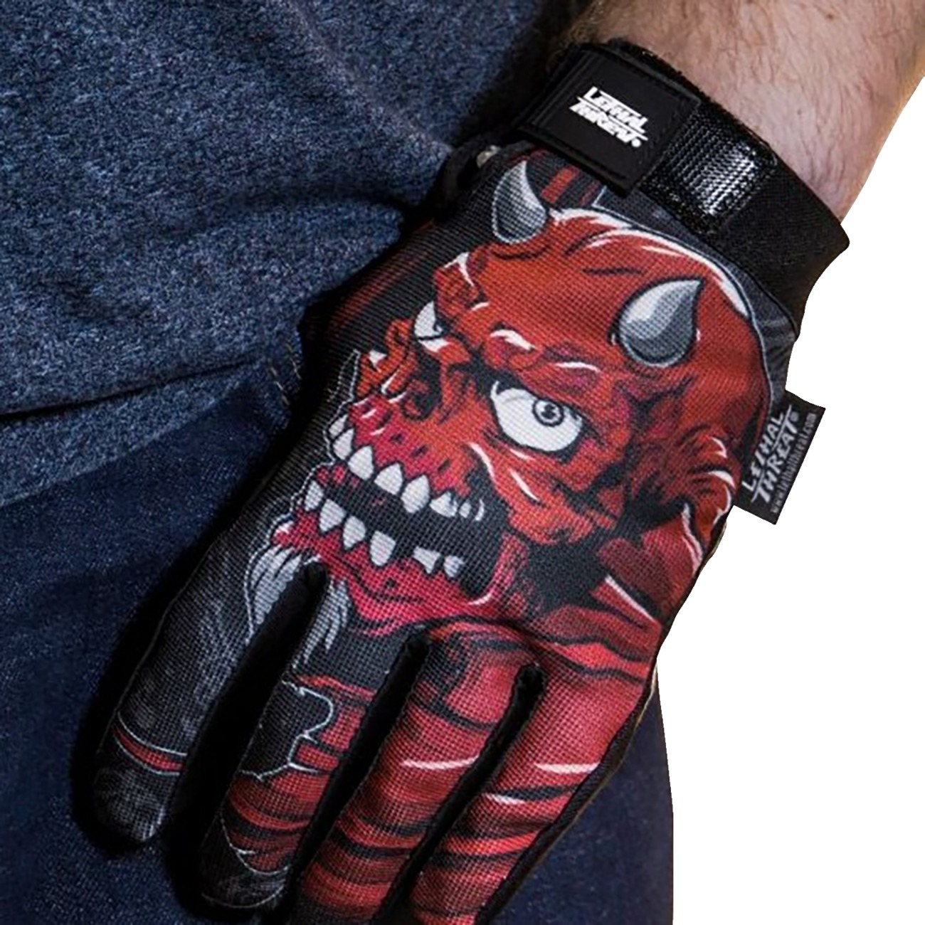 Lethal Threat Good N Evil Skulls Gloves Men's Large Black/Red - Image 4