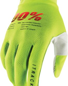 100% Youth iTrack Gloves - Flo Yellow, Youth L for Off-Road & Motocross