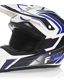 FMX N-600 2X-Large Motocross Helmet, White & Blue, Double D Closure, DOT