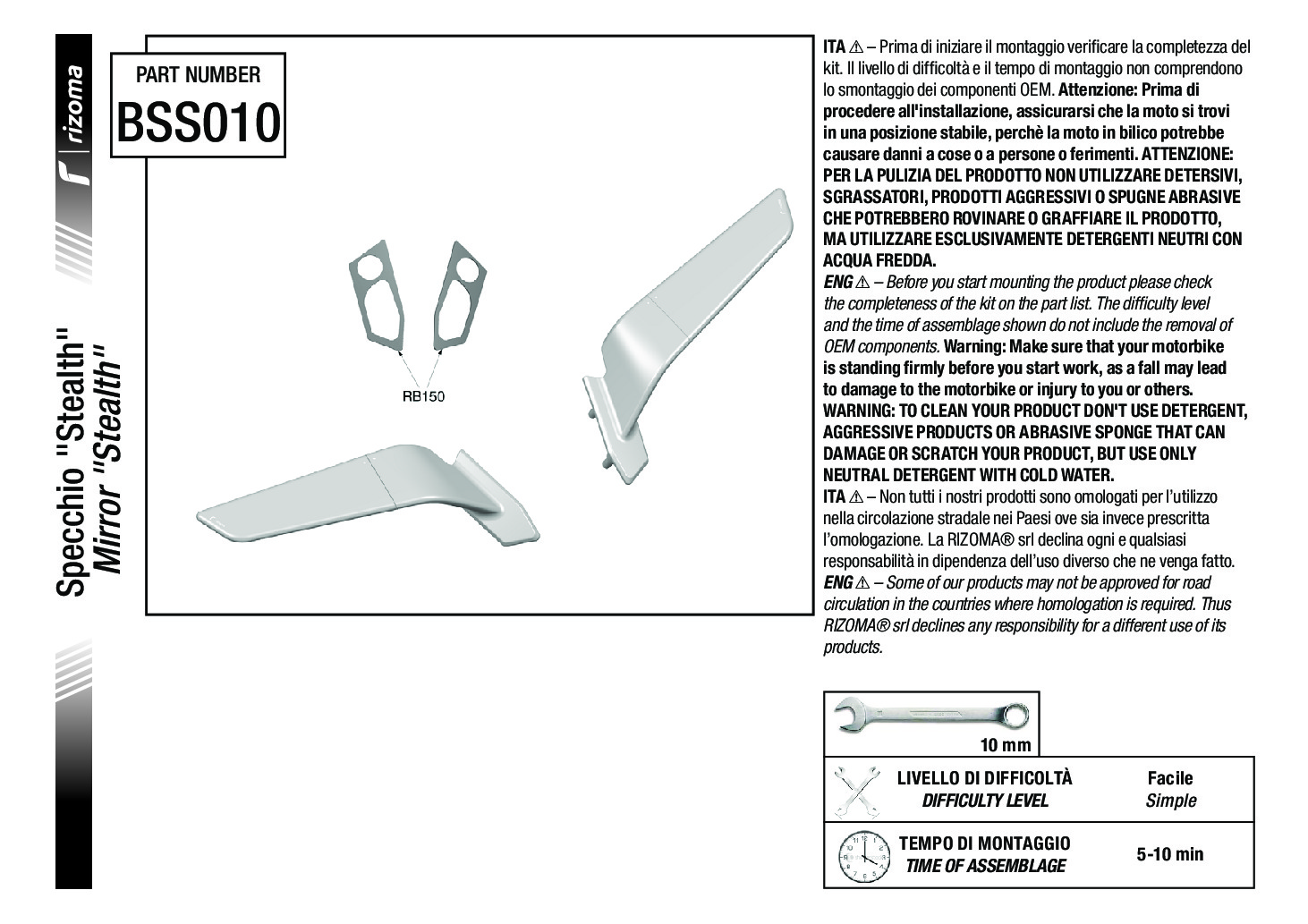 Rizoma Stealth Sport Mirrors Black Pair Fits 20-23 BMW S1000RR - Image 5