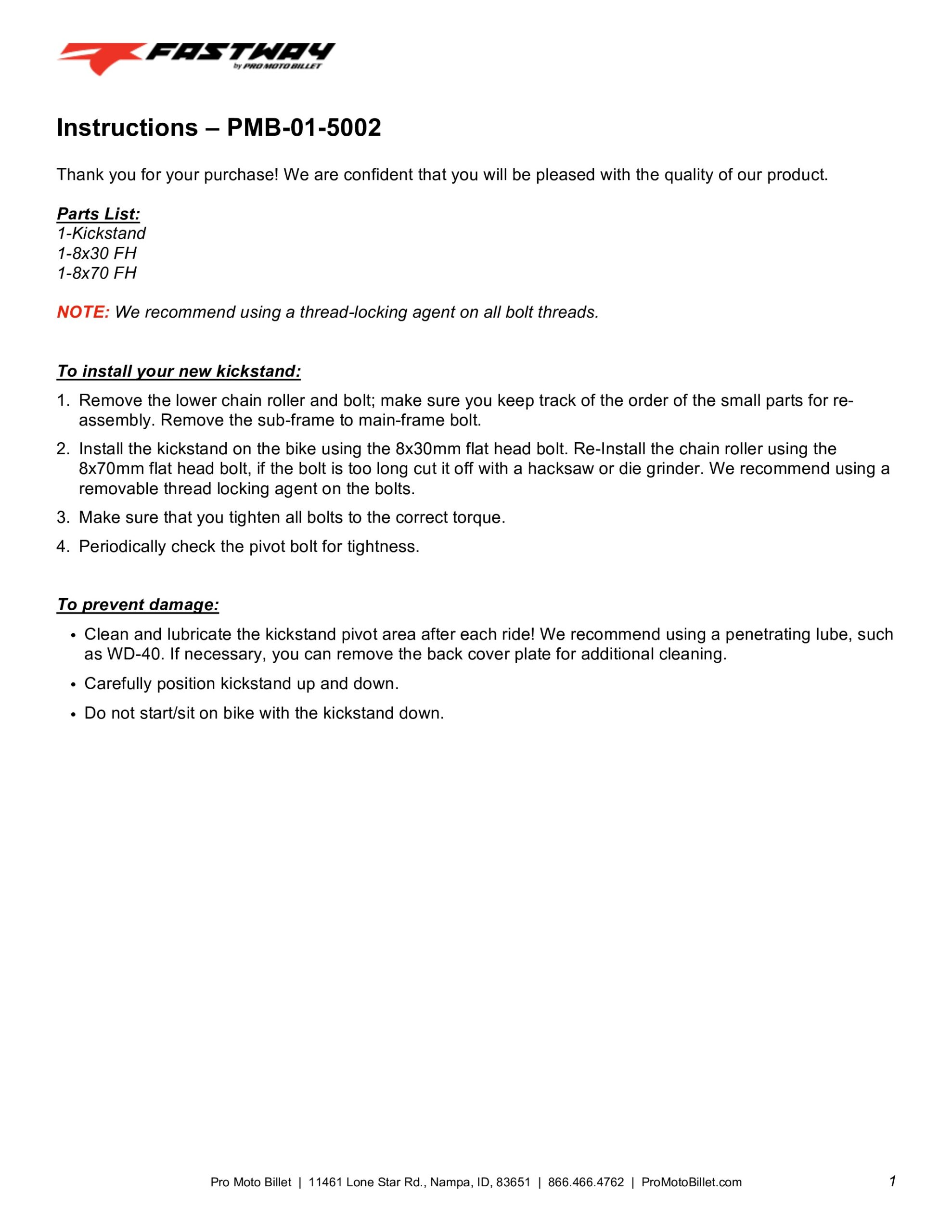 Pro Moto Billet Kickstand PMB-01-5002 Fits 02-04 Yamaha YZ125 YZ250 - Image 4